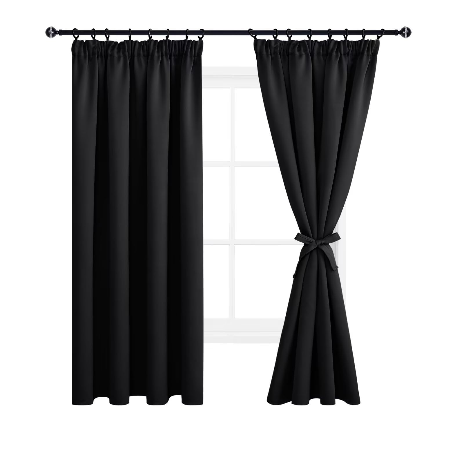 DWCN Blackout Curtains for Bedroom Pencil Pleat Curtains Thermal Insulated Curtain for Home Decoration Room Darkening Drapery Curtains for Living Room 55 x 69 inch Length, Black, 2 Panels