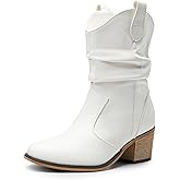 DREAM PAIRS Women's Modern Western Cowboy Boots, Mid Calf Round toe Chunky Heel Cowgirl Country Ankle Boots with Pull On Tabs