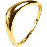 VÓEN Lunara 14K Gold Rings for Women Non Tarnish - High Polish Wave Contour Design - Stackable Rings for Women - Lightweight Women’s Jewelry, Size 7