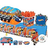 Another Dream Hot Wheels Wild Racer Birthday Party Pack for 16 with Plates, Napkins, Cups, Tablecover, and Candles