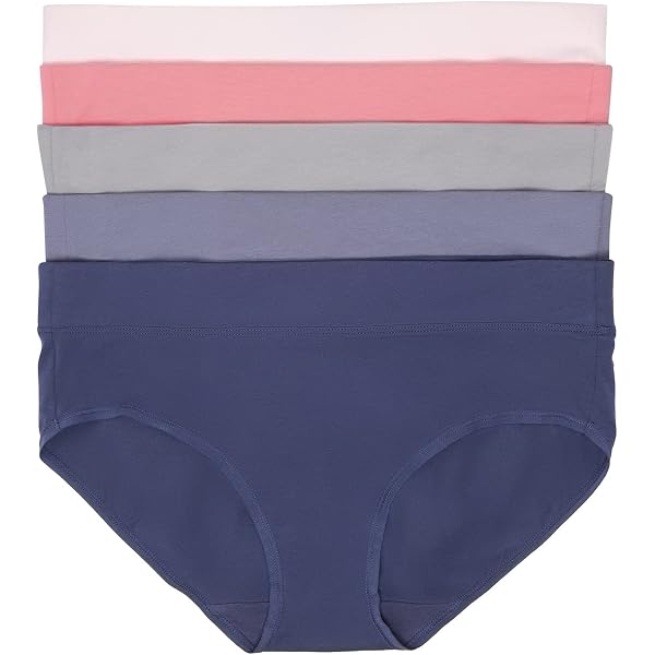 Felina Women's 5-Pack Pima Cotton Wide Waistband Hipster Panties - S, M, L, XL (G54) - Multicolor Solid