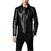 Fashion Hyped Men Crocodile Alligator Black Synthetic Leather Jacket