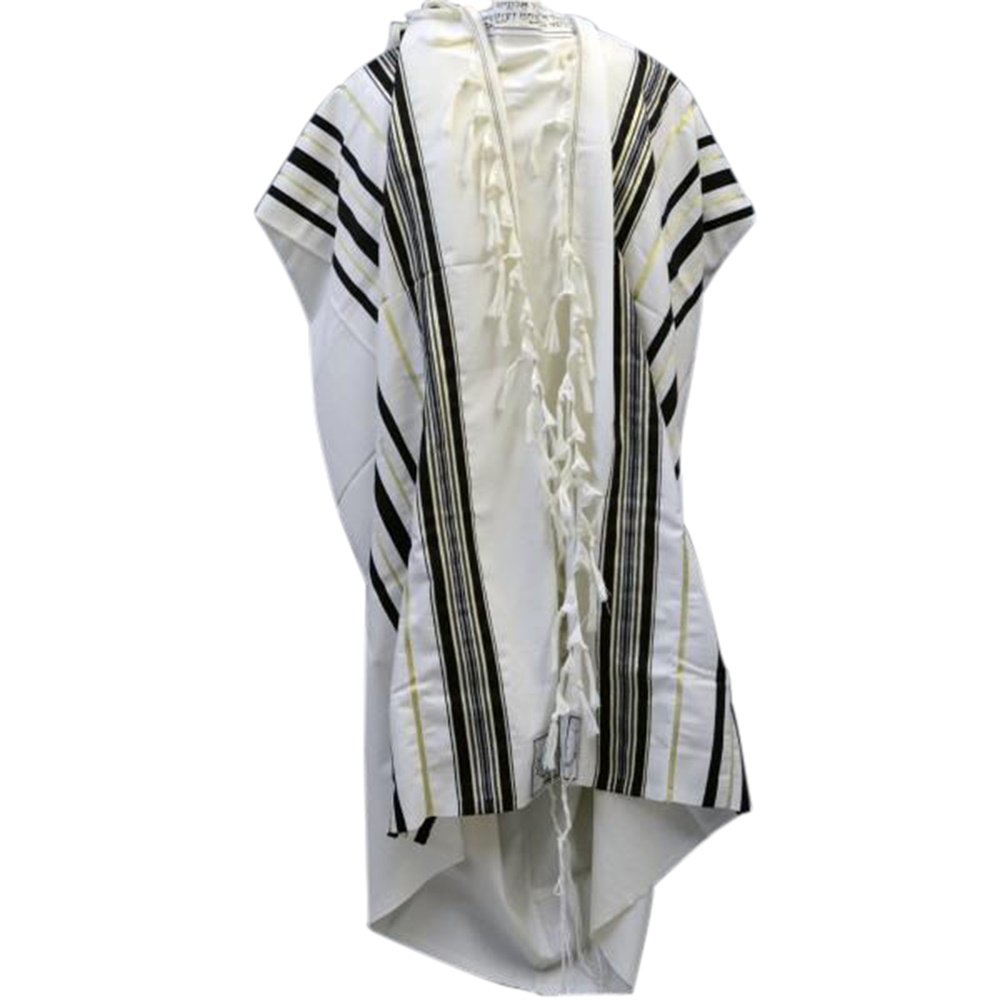 Black & Gold 100% Wool Kosher Tallit Prayer Shawl Made by Mishcan Hathelet Black & Gold 100% Wool Kosher Tallit Prayer Shawl Made by Mishcan Hathelet