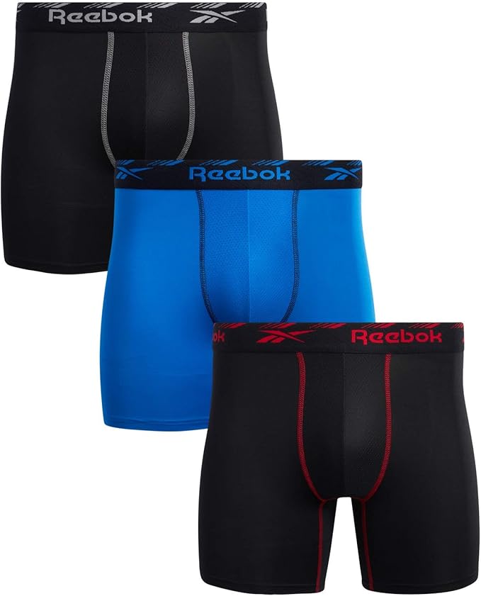 Reebok Men's 3 Pack Performance Quick Dry Moisture Wicking Boxer Briefs