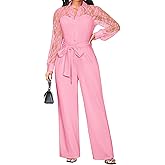 Elegant Jumpsuit for Women Dressy Sexy Lace Puff Sleeve Wide Leg Pant Suit One Piece Formal Outfits