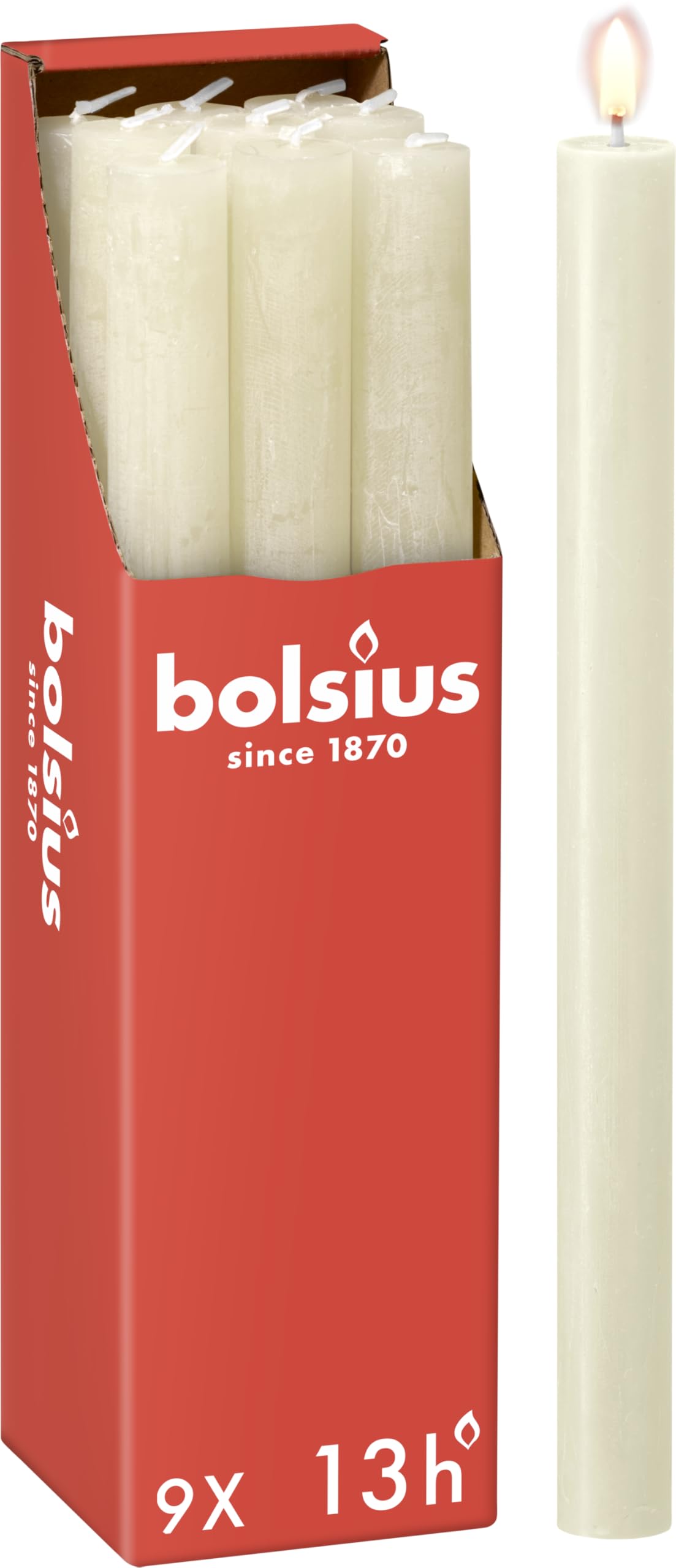 Bolsius Rustic Dinner Candles - Ivory - Pack of 9 - Long Burning Time of 13 Hours - Interior Decoration - Unscented - Includes Natural Vegan Wax - 27 x 2.3 cm — image 1