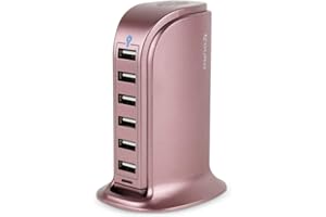 Aduro 40W 6-Port USB Desktop Charging Station Hub Wall Charger for iPhone iPad Tablets Smartphones with Smart Flow (Rose Gold)