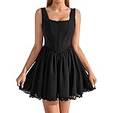 EYNMIN Floral Mini Corset Dress Square Neck Flowy A Line Lace Up Graduation Dresses Short Sundress for Women 2026 Summer