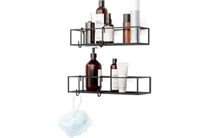 Umbra Cubiko Shower Shelf, Metal Floating Shelves with Adhesive Mounting Strips, 2-Pack, Black