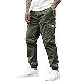 OYOANGLE Men's Jogger Cargo Pants Letter Patch Drawstring Waist Workout Hiking Trousers with Pocket