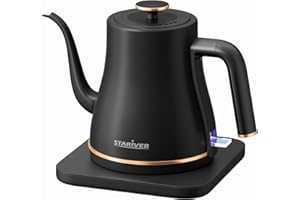 Stariver Gooseneck Electric Kettle, 0.8L Electric Tea Kettle Tea Pot, Pour Over Coffee Kettle with Stainless Steel Inner Lid & Bottom, Water Boiler with Auto Shut Off and Boil Dry Protection, Black