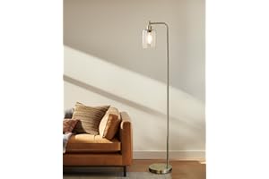 Oneach 66.5 '' Industrial Floor Lamp for Living Room Modern Standing Lamps with Hanging Clear Glass Shade Reading Tall Pole Lamp for Bedroom Office Study Room AB Antique Brass（Bulb Included）