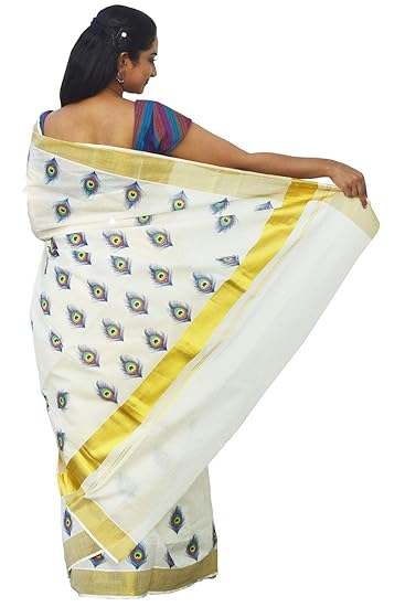 Women's Kasavu Cotton Saree (VIKPPLCT-392PL_Off-White)