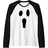 Ghost Face Funny Spooky Halloween Costume Cute Face Pumpkin Raglan Baseball Tee