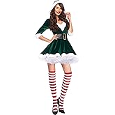 Sipumia Women's 3 PCS Mrs Santa Claus Plush Velvet Hooded Dress Christmas Costume with Belt, Stockings