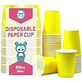 Yuxitia Disposable Paper Cups,60pcs Yellow Paper Cups For DIY Wedding Christmas Party Picnic BBQ Travel and Event 8OZ (Yellow)