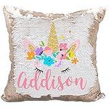 Personalized Mermaid Reversible Sequin Pillow, Custom Unicorn Sequin Pillow for Girls (White/Rose Gold)
