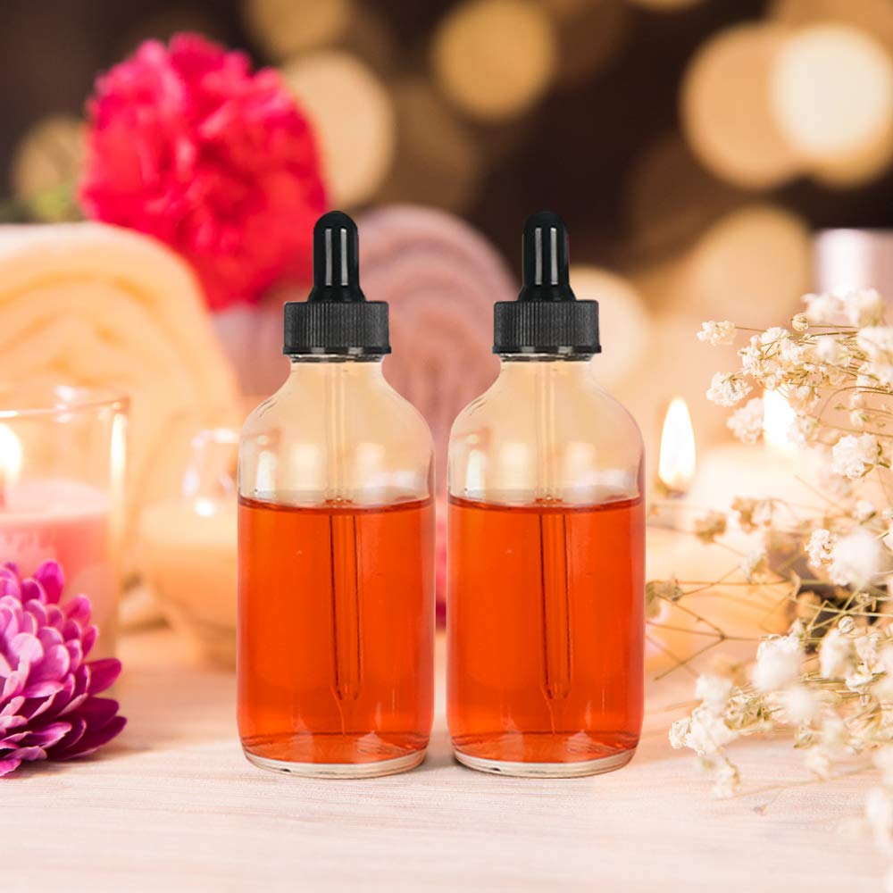 CycleMore 4oz 120ml 6 Pack Clear Glass Boston Bottles with Glass Eye Droppers, Glass Dropper Bottles for Essential Oils & Lab Chemicals & More Liquids (1 Brush, 2 Funnels and 12 Labels Included): Industrial & Scientific