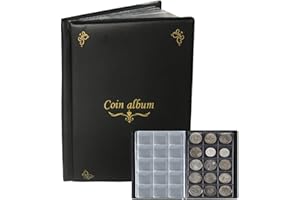 AITIME 150 Pockets Coins Collection Book Holders for Collectors, Quarter Dollar Storage Coin Supplies, Clear Pockets with Flap, Souvenir Collection Supplies for Hobby Collecting (Black)