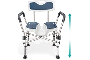 PELEGON Shower Chair U-Shape Seat (450lb) Heavy Duty - Padded Armrests and Back, Shower Chairs for Elderly and Disabled, Handicap, Shower Chair for Inside Shower, Adjustable Height - Blue
