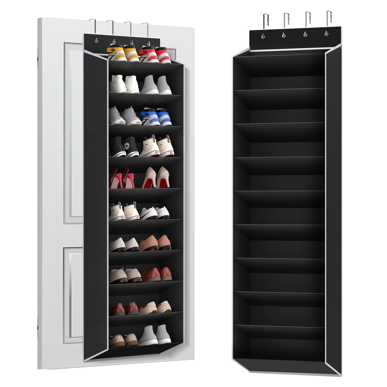 Photo 1 of REGELETO 10 Tiers Large Size Over the Door Shoe Organizer Storage, Hanging Shoe Rack for Door with Deep Pockets, Fit 20 Pairs Shoe Organizer Holder for Sneakers and Boots (Black)