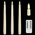 AFINETH Flameless Taper Candles with 3D Wick, 11.4" Real Wax LED Candles with Remote and Timer, 3 Pack Flickering Candlesticks Battery Operated (Ivory)