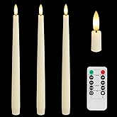 AFINETH Flameless Taper Candles with 3D Wick, 11.4" Real Wax LED Candles with Remote and Timer, 3 Pack Flickering Candlesticks Battery Operated (Ivory)