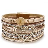 Fuqimanman2020 Punk Multilayer PU Leather Love Heart Shape Wide Wrap Bracelet Crystal Mutual Clasp Bangle Wristband Cuff Armband for Women Men Lover Velentine's Day Wedding Jewelry
