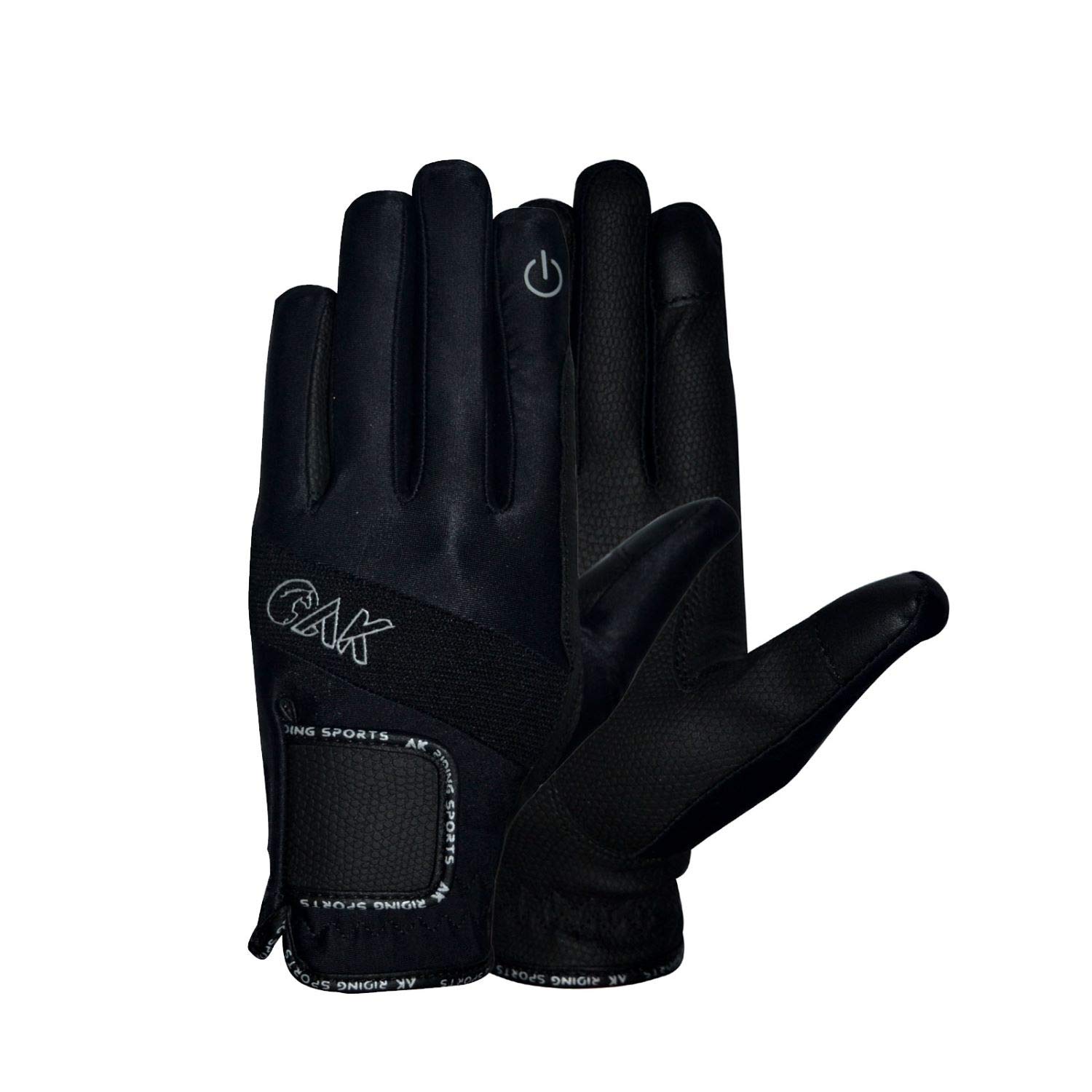 AK Embossed Champion Grip Horse Riding Gloves along the Touch Feature (Black, L)