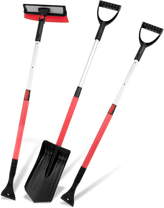Amazon Com Aurelio Tech 4 In 1 Snow Shovel Kit With Portable Snow Shovel Extendable Snow Brush And Ice Scraper Emergency Snow Removal Shovel For Car Driveway Truck Camping And Outdoor Garden
