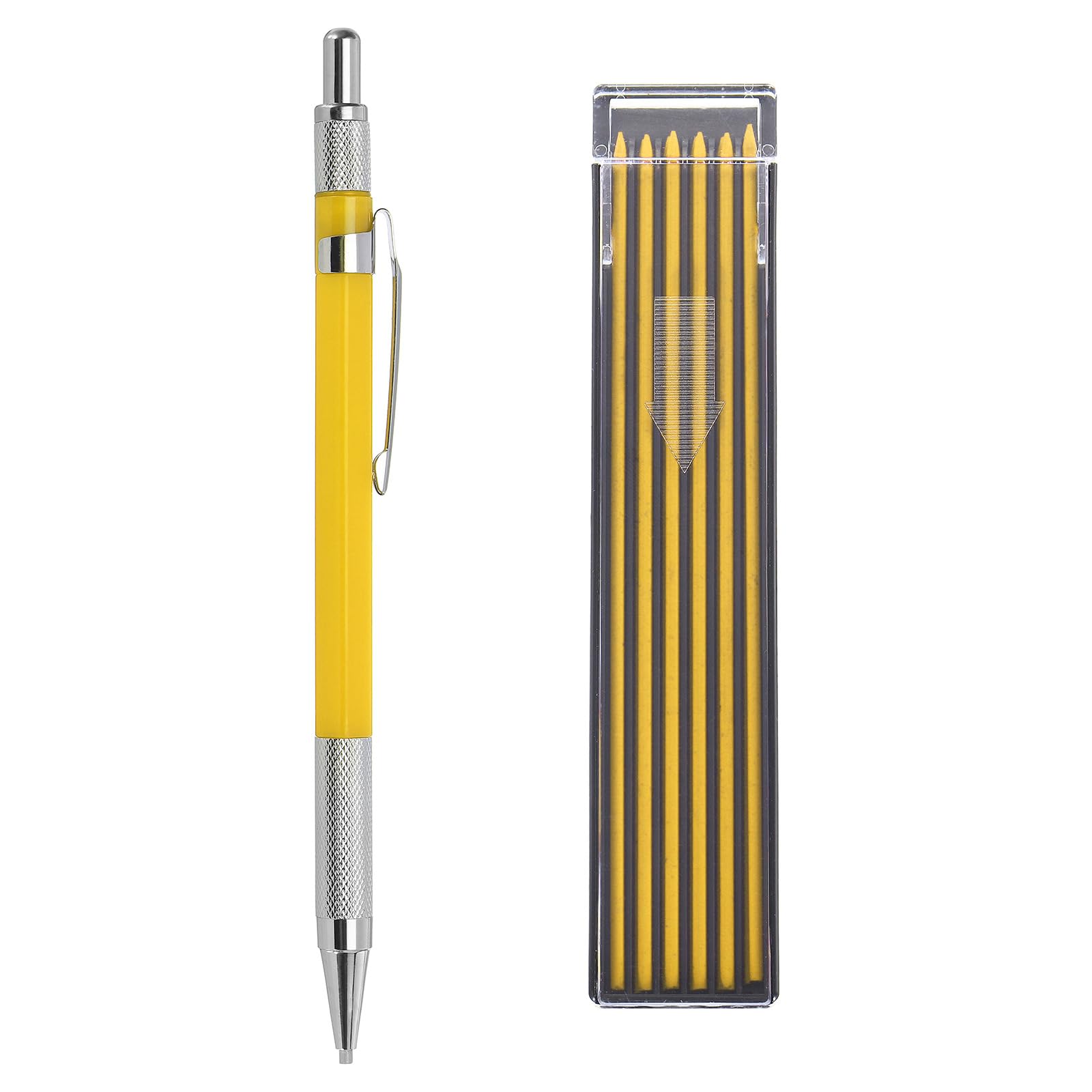 PATIKIL Mechanical Pencil with 12Pcs Multicolor Refills, Write Smoothly Portable Pencil with Built-in Sharpener for Drafting Painting Designing, Yellow