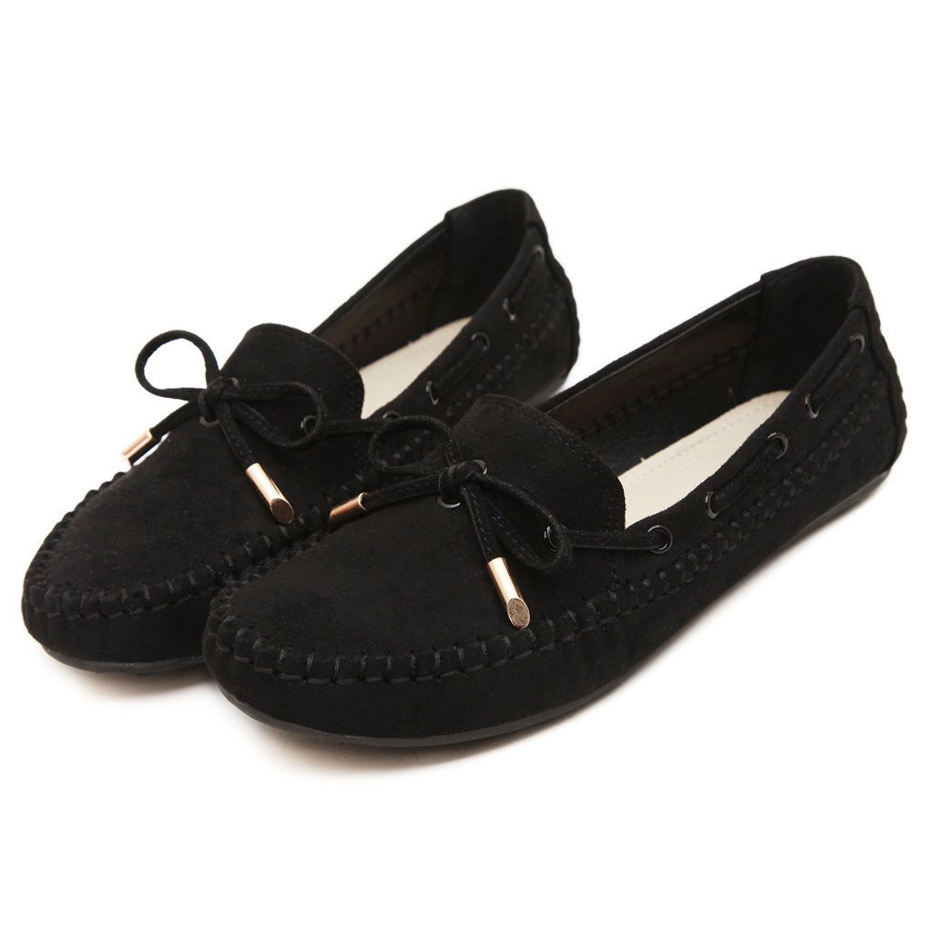 Ruiatoo Women\'s Slip on Flat Loafer Driving Suede Casual Boat Shoes Black 40