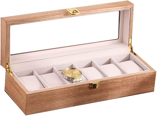 Caja de reloj Caja de reloj de madera de 6 ranuras Caja de reloj de joyería
