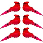 6pcs Red Cardinals Bird Decor Christmas Tree Ornaments 5.5Inch Clip on Fabric Feathered Artificial Birds for Xmas Party Decoration Wreath Crafts
