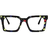 Zeelool Sqaure Glasses Frame for Men Women, Acetate Eyeglasses Frame with Non-prescription Clear Lenses ZJGA236887