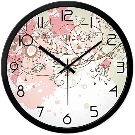LauderHome 12-Inch Non-Ticking Silent Wall Clock with Modern and Nice Design for Living Room Large Kitchen Wall Clock Battery Operated (Cherry Blossom)