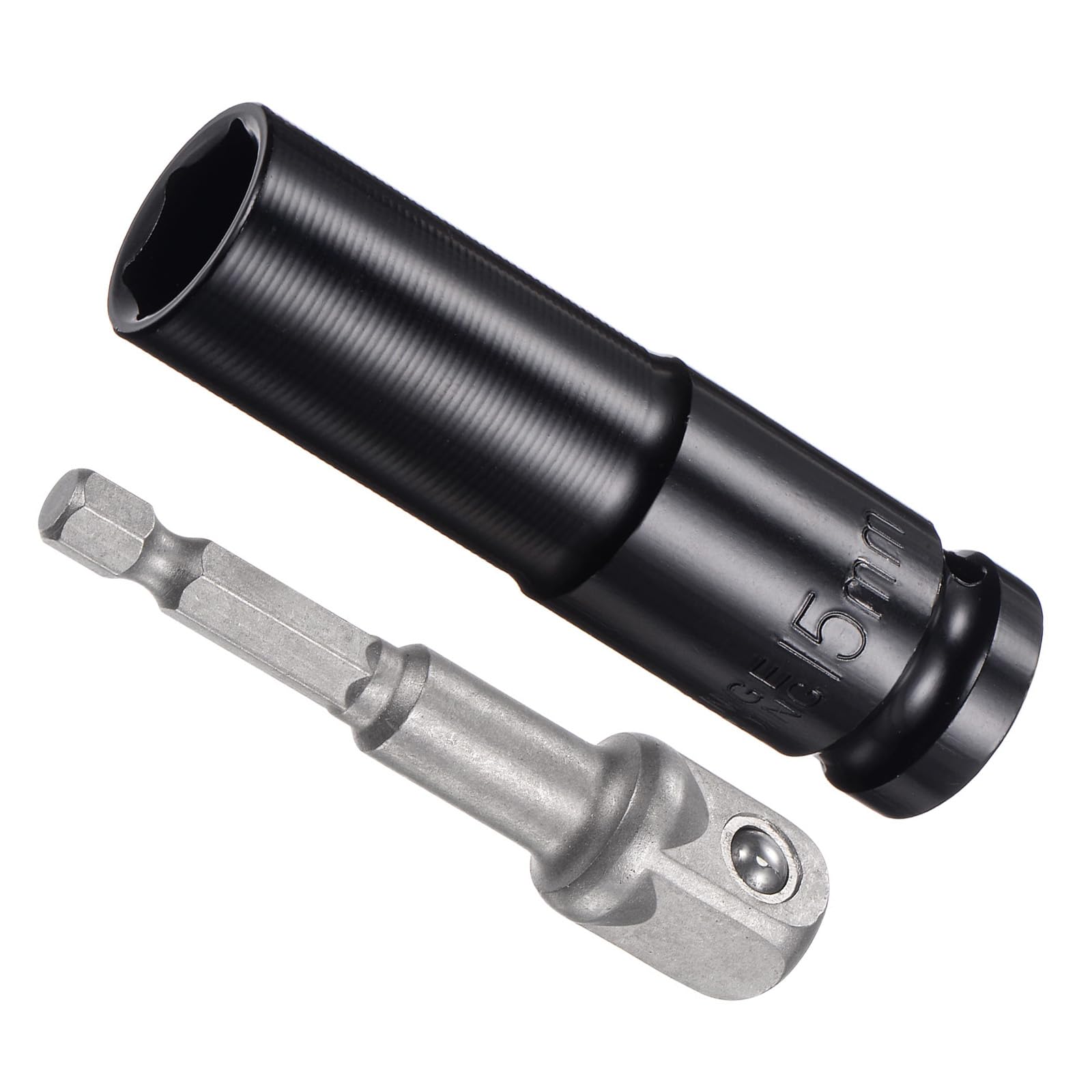 CoCud Deep Socket Set, 15mm Socket 3" Length 1/2" Drive, CR-V 6-Point Drive Socket Accessory Set with 1/4" Socket Adapter - (Applications: for Electric Hand Drill Screwdriver)