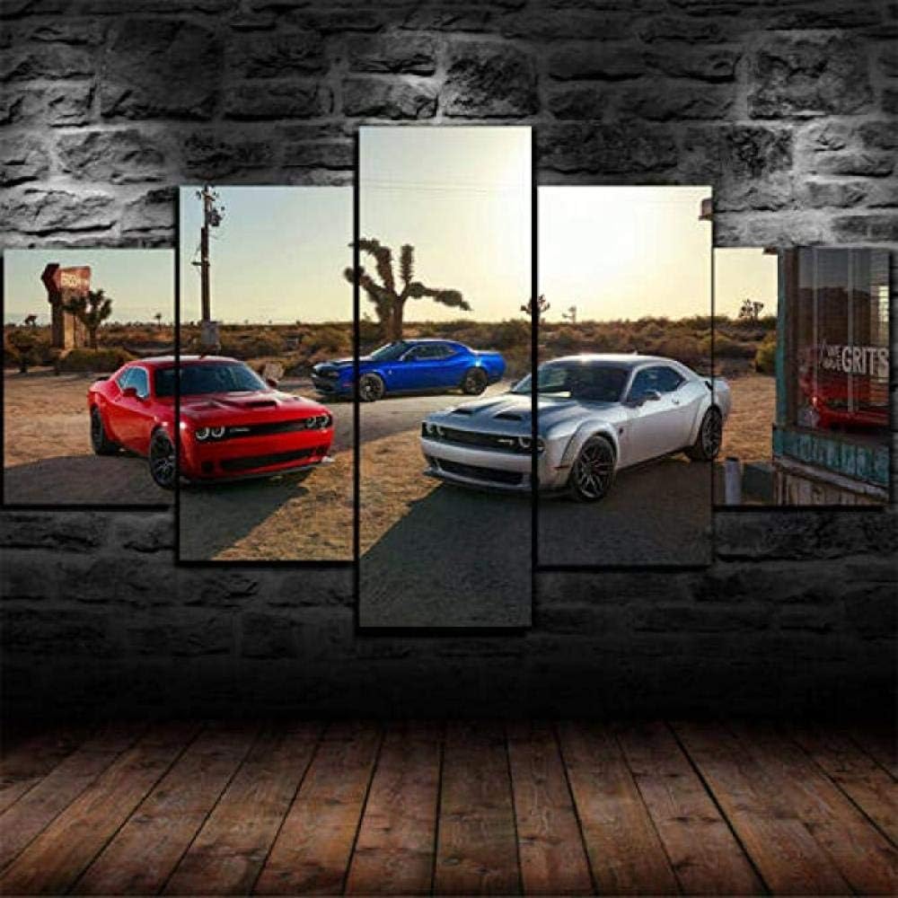 120Tdfc Gift-Challenger Srt Hellcat Muscle Canvas Printing 5 Pieces 150X80Cm Canvas Ready To Hang Modern Pop Wall Art For Home Living Room Bedroom Decor Gift