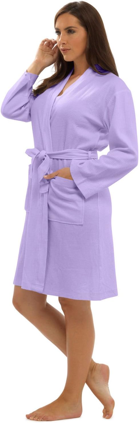 KATE MORGAN Ladies Cotton Waffle Robe/Dressing Gown