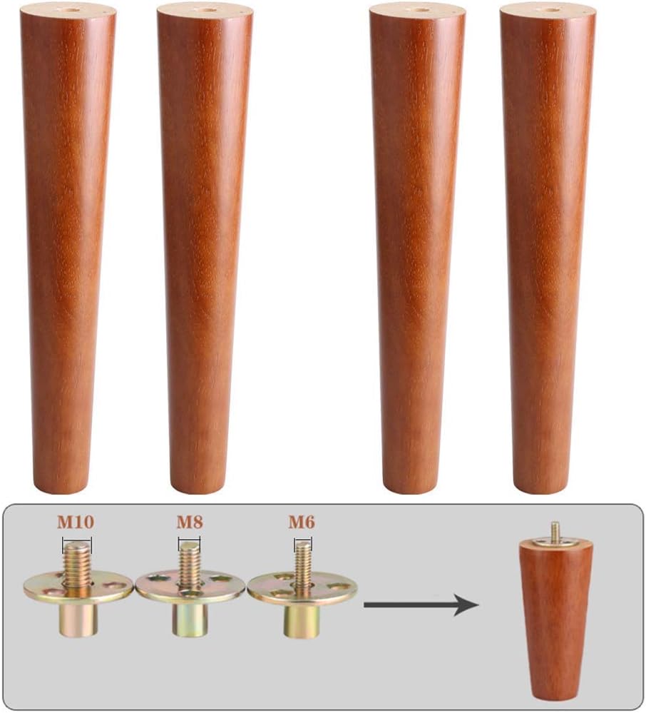 4pcs Wooden Furniture Legs, M6 M8 M10 Table Legs, Walnut Color