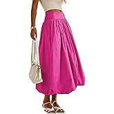 peassa Women's Bubble Long Skirt Elastic Waist A-Line Pleated Ruffle Flowy Balloon Maxi Skirts with Pockets