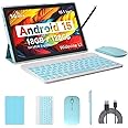 Android 15 Tablet, 10 Inch 18GB RAM+128GB ROM/2TB Expandable Tablet PC, Quad-core 2.0GHz Processor, 1280*800 10" HD Touch Screen, 2.4G/5G WiFi 6 BT 5.0, 2 in 1 Tablets with Keyboard Case Mouse Stylus