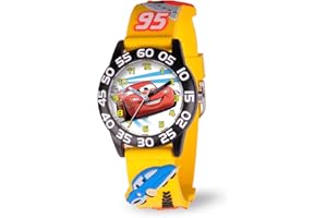 Disney Pixar Cars Lightning McQueen Watch for Kids 3-5, Boys, Toddlers – Analog Cars Watch with White Bezel, 3D Yellow Plastic Strap – Lightning McQueen Watches for Boys, Fun & Colorful Design