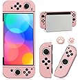 Switch OLED Case for Nintendo Switch OLED Model, Dockable Cover Soft TPU Protector Case for Switch OLED Grips & Console and Accessories with 2 Pcs Thumb Caps, Pink