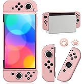 Switch OLED Case for Nintendo Switch OLED Model, Dockable Cover Soft TPU Protector Case for Switch OLED Grips & Console and Accessories with 2 Pcs Thumb Caps, Pink