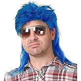 Kaneles Blue Mullet Wigs for Men 70s 80s Costumes Mens Fancy Party Accessory Cosplay Hair Male Wig