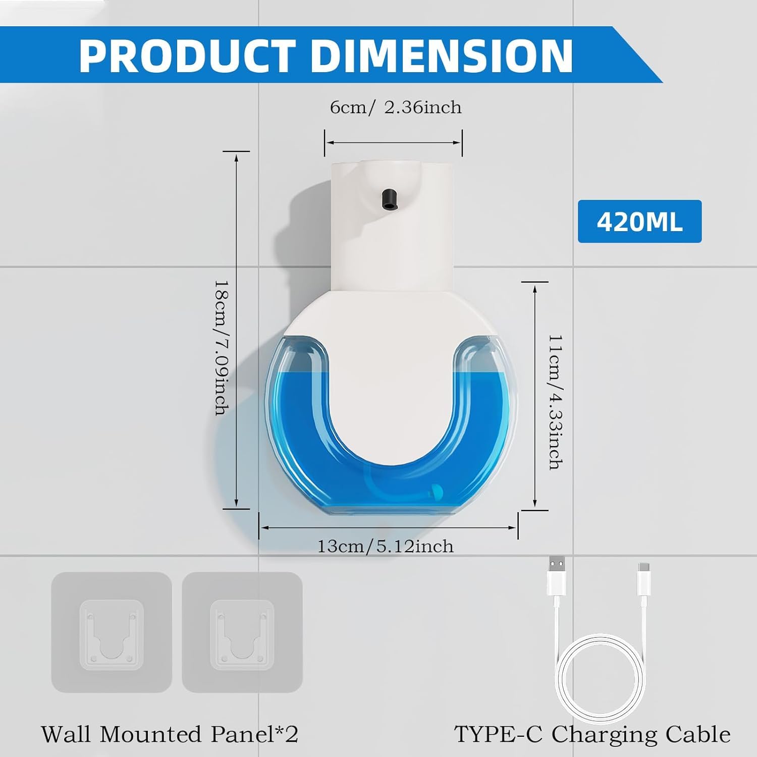 Condition photo showing New/Like New for ipefan 2pack automatic soap dispenser touchless,rechargeable liquid soap dispenser,15oz/420ml smart