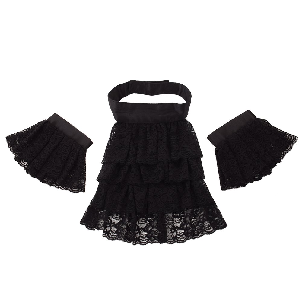 BLESSUME Black Lace Jabot Cuffs Victorian Costume Accessories, Big Black Jabot Cuffs Set