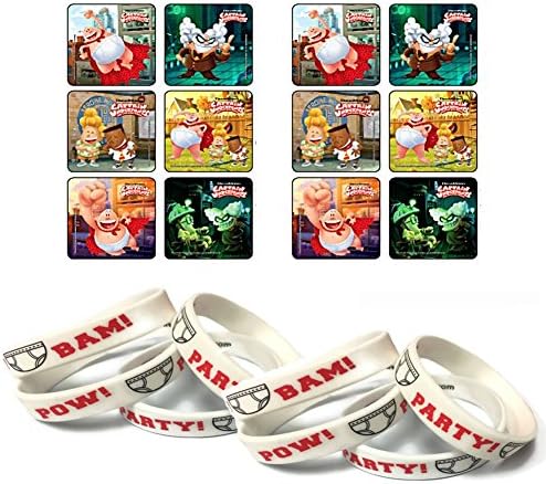 24 Captain Underpants Party Stickers &amp; 12 Youth Favor Wristbands