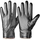 Alepo Winter PU Leather Gloves for Men, Warm Thermal Touchscreen Texting Typing Dress Driving Motorcycle Gloves with Wool Lining (Gray-L)